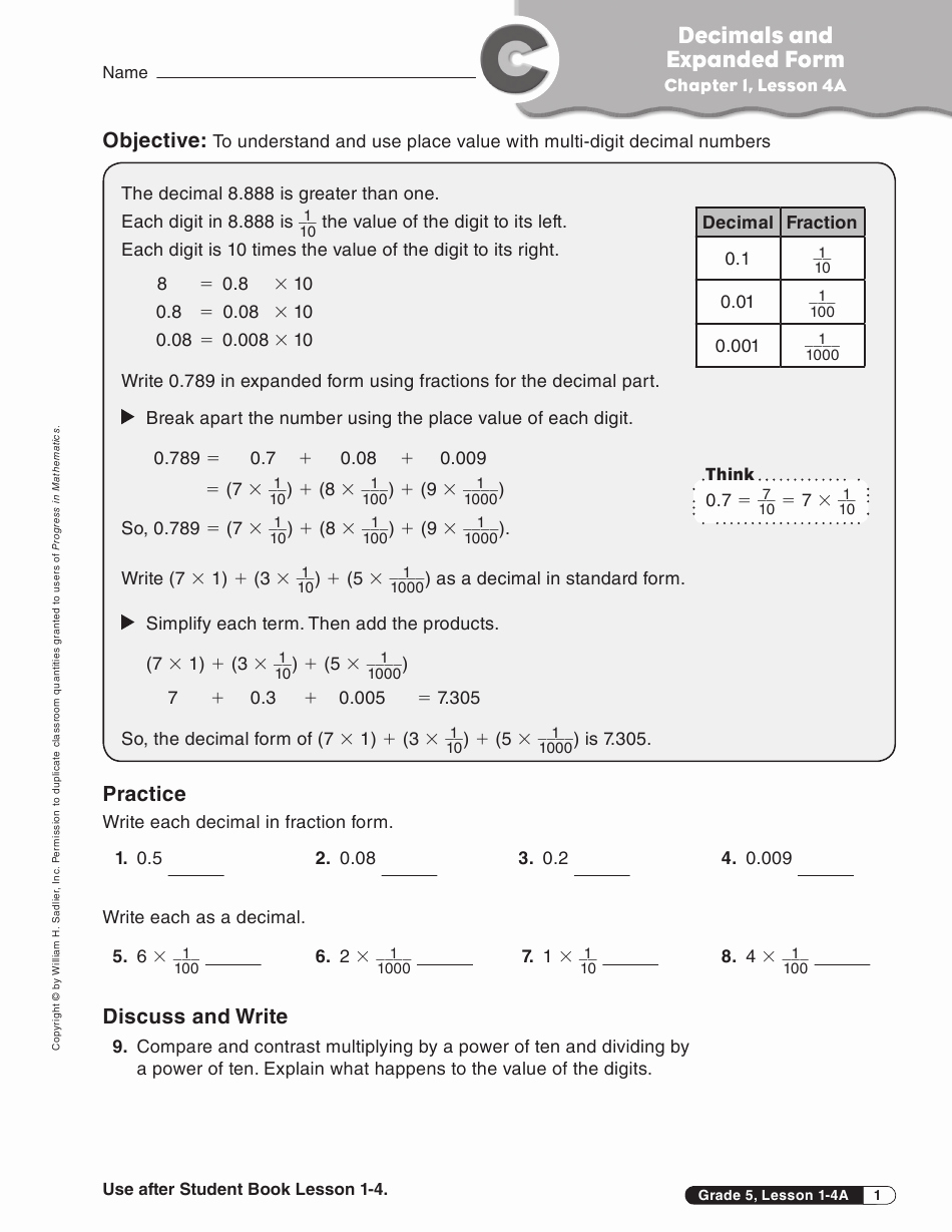 Decimal Expanded form Worksheet Lovely Decimals and Expanded form Worksheet 5 Th Grade Chapter