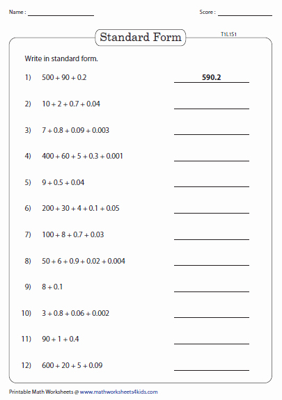 Decimal Expanded form Worksheet Unique Standard and Expanded form
