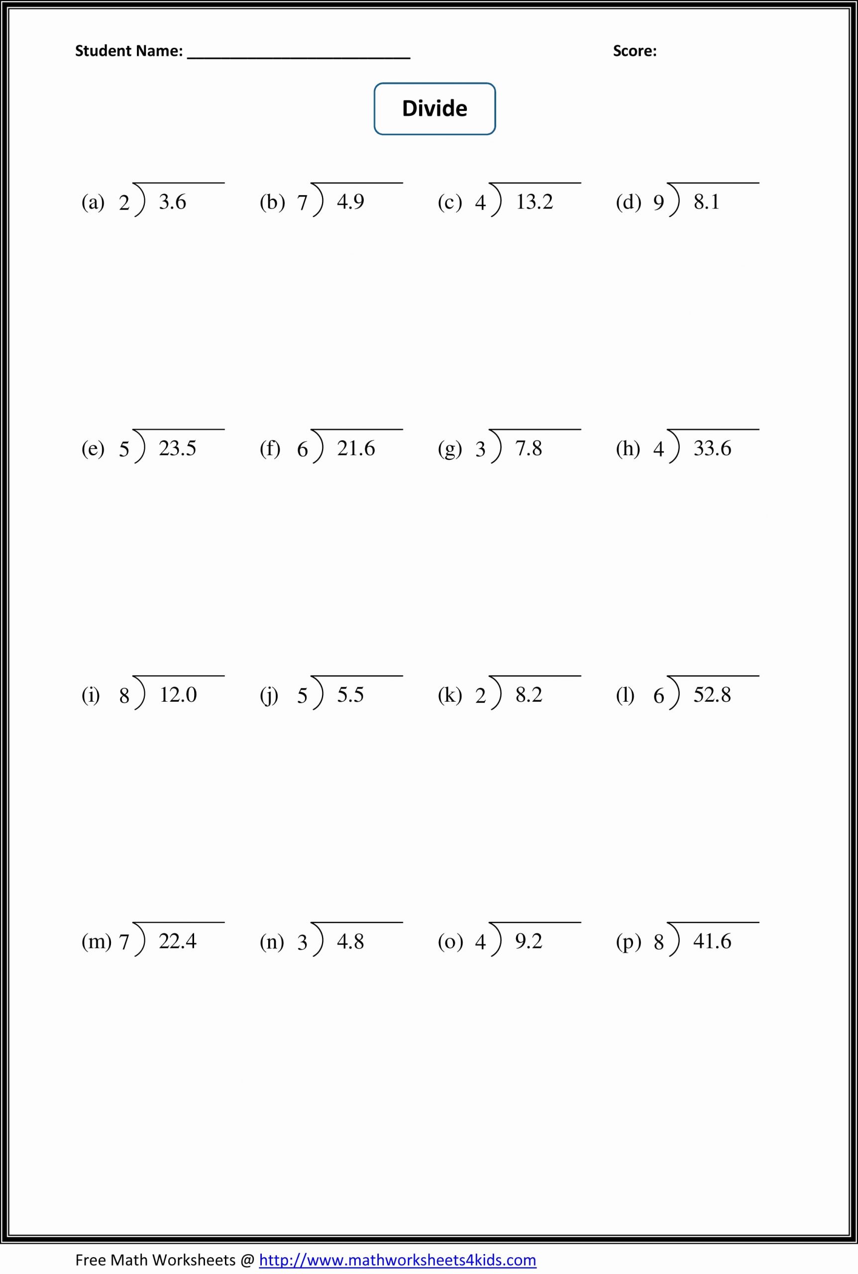 Decimal Long Division Worksheet Lovely Dividing Hundredthsa whole Number A