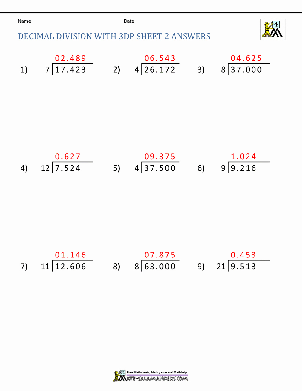 Decimal Long Division Worksheet Unique Division Of Decimal Numbers Worksheets