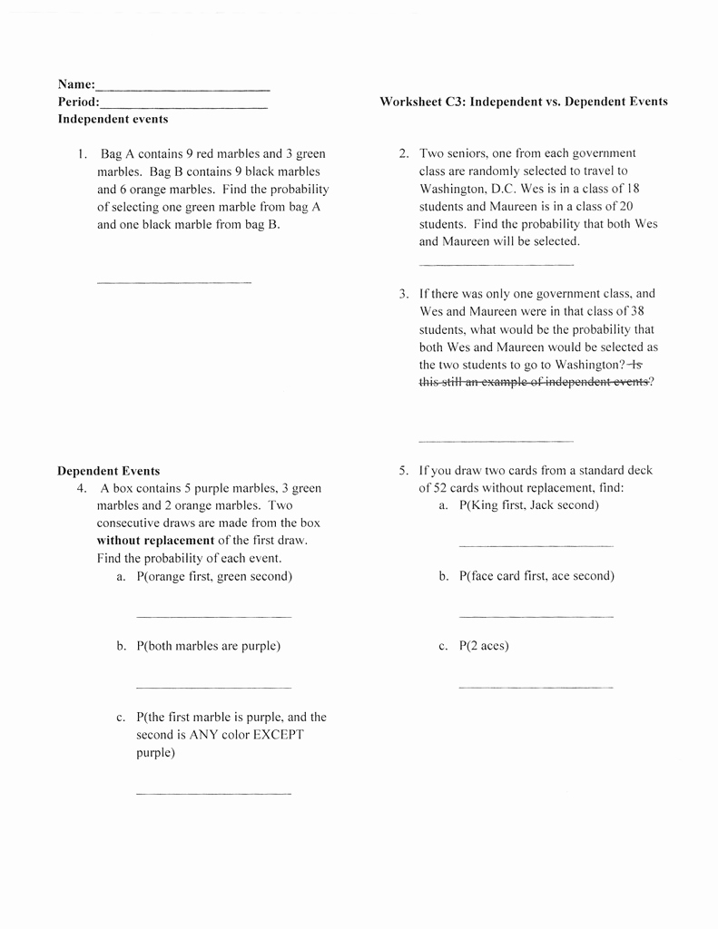 Dependent Probability Worksheets Beautiful Independent and Dependent Probability Worksheet with
