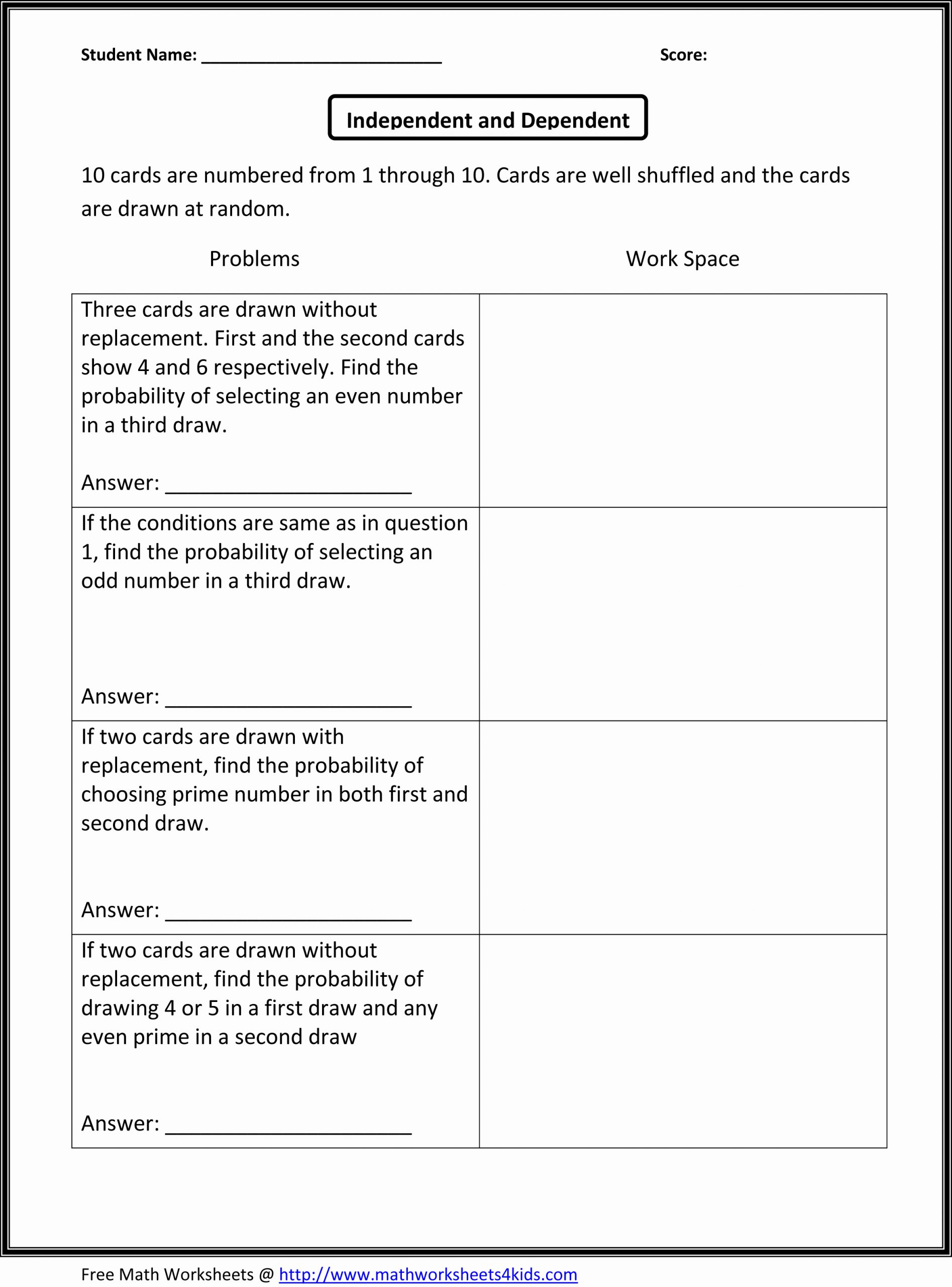 Dependent Probability Worksheets Beautiful Nbs Grade 7 8
