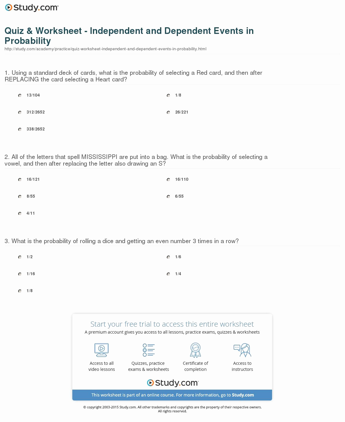 Dependent Probability Worksheets Elegant Probability Review Worksheet — Excelguider