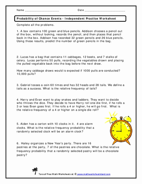 Dependent Probability Worksheets Lovely Probability Of Chance events Independent Practice