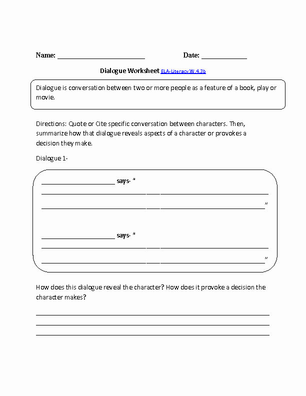 Dialogue Worksheets 4th Grade Elegant 4th Grade Mon Core