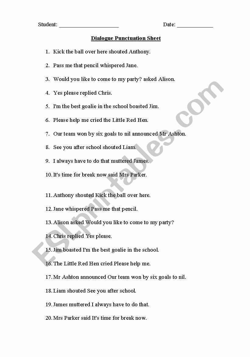 Dialogue Worksheets Middle School New 20 Dialogue Worksheets Middle School