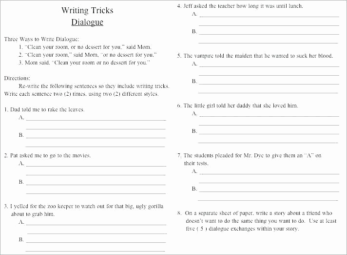 Dialogue Worksheets Middle School New Dialogue Worksheets Middle School 4th Grade Dialogue