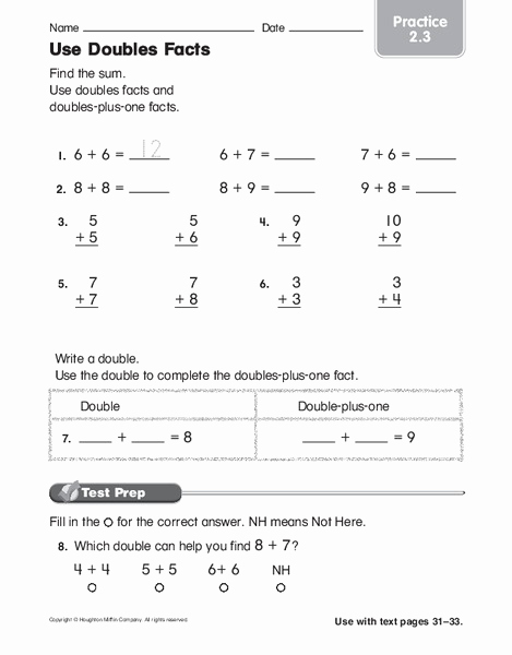 Double Facts Worksheets Awesome Use Doubles Facts Worksheet for 2nd 4th Grade