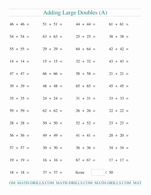 Double Facts Worksheets Inspirational Adding Two Digit Doubles A