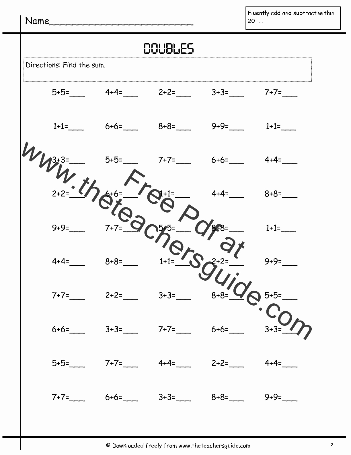 Double Facts Worksheets New Single Digit Addition Worksheets From the Teacher S Guide