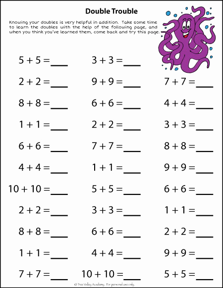 Doubles Addition Worksheet New Doubles Addition Worksheets
