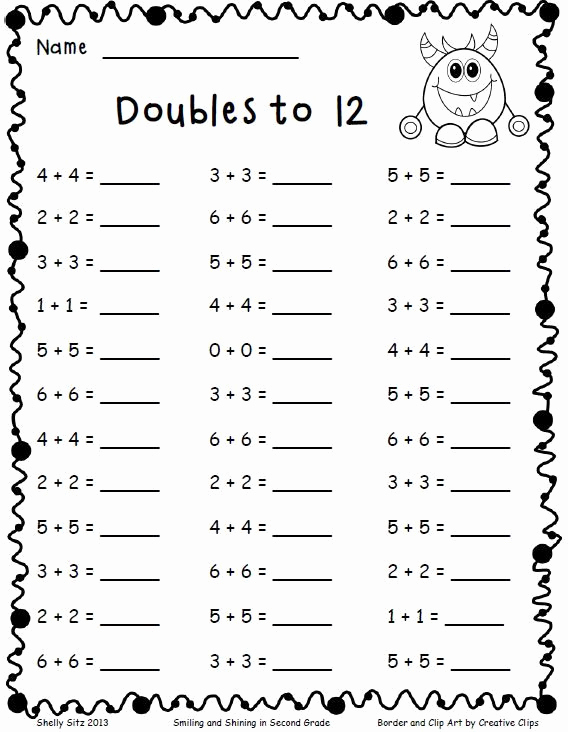 Doubles Addition Worksheet Unique Math Doubles Worksheets 2nd Grade 1 Math Doubles