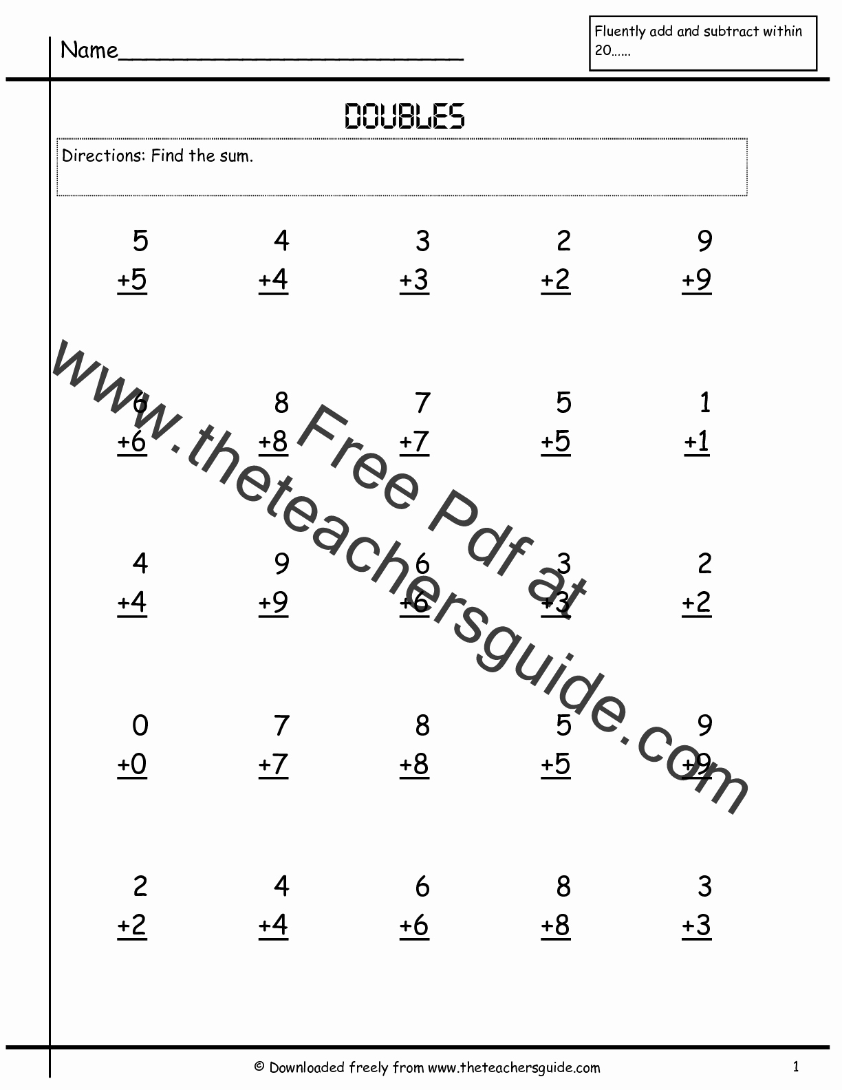 Doubles Math Facts Worksheet Luxury Single Digit Addition Worksheets From the Teacher S Guide