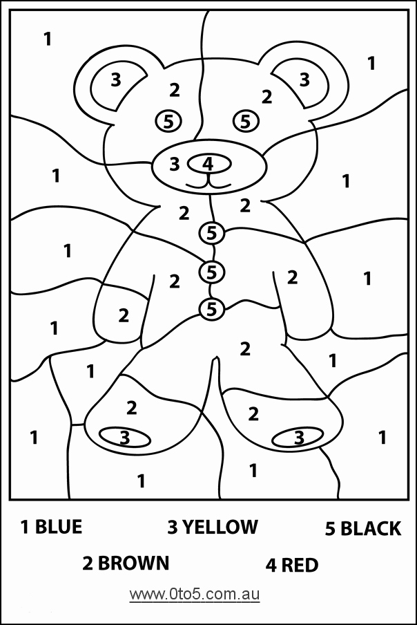 Easy Color by Number Worksheets Awesome 0to5 Teddybear Colour by Number Easy Template