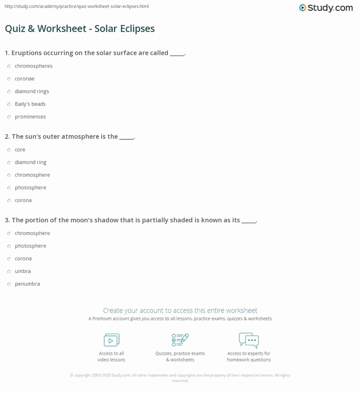 Eclipse Worksheets for Middle School Awesome Eclipses Worksheet Middle School Quiz &amp; Worksheet solar