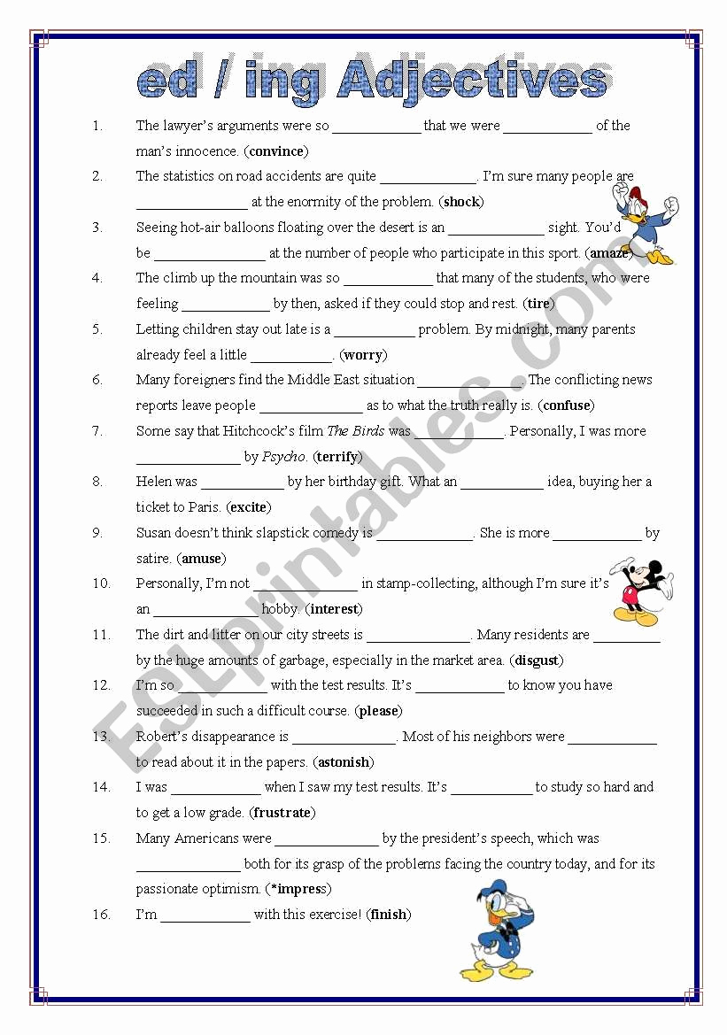 Ed and Ing Worksheets Lovely Ed Ing Adjectives Esl Worksheet by Pirchy