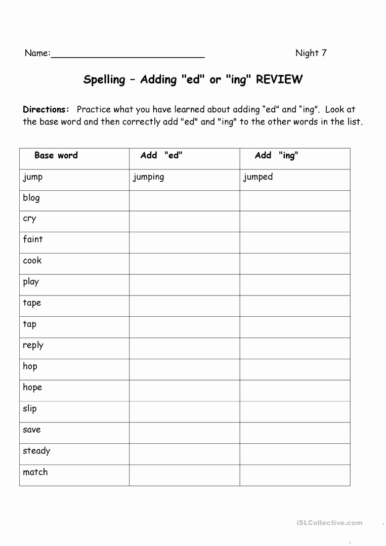 Ed and Ing Worksheets New Adding Ed and Ing English Esl Worksheets for Distance