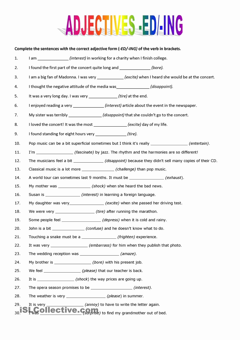 Ed and Ing Worksheets Unique Adjectives Ed Ing