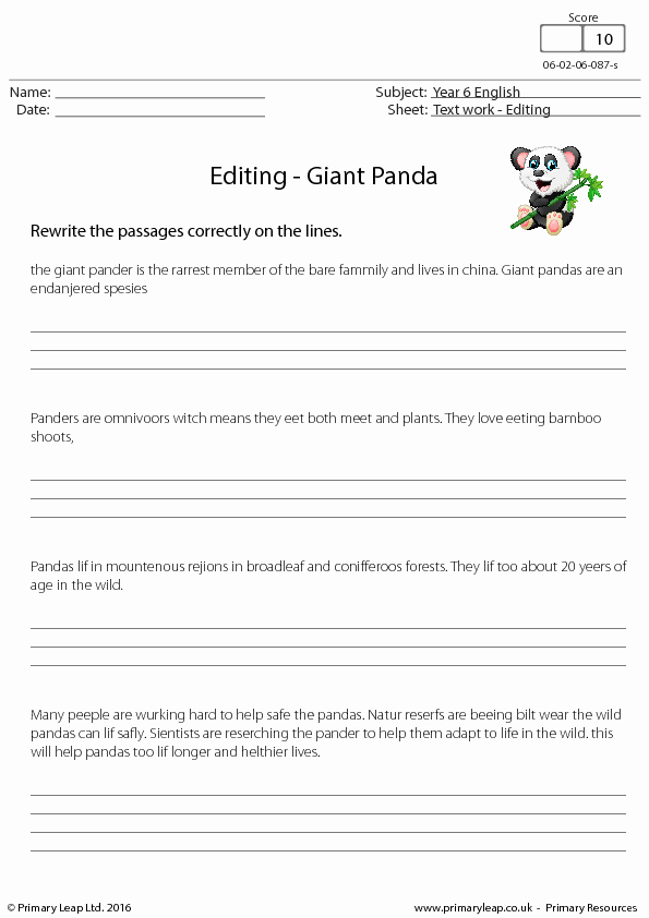 Editing and Proofreading Worksheets Inspirational Editing Giant Panda