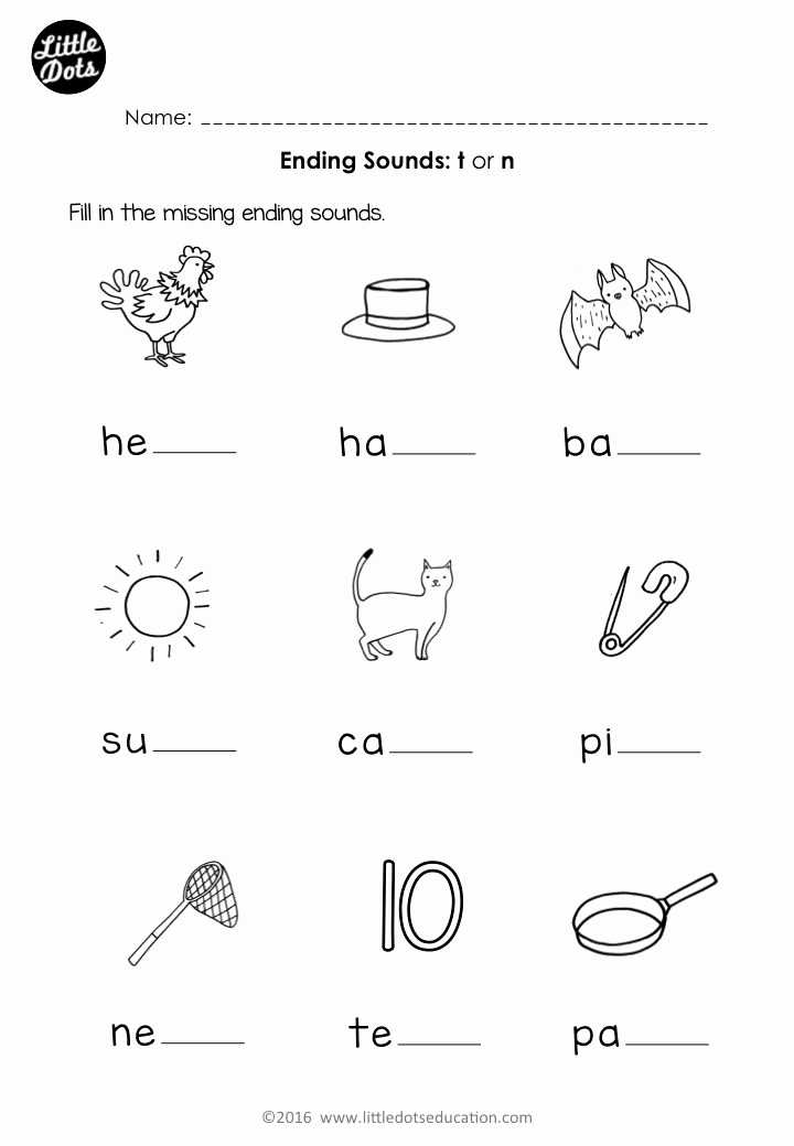 Ending sound Worksheets Free Awesome Free Ending sounds Worksheet for T and N for Preschool or