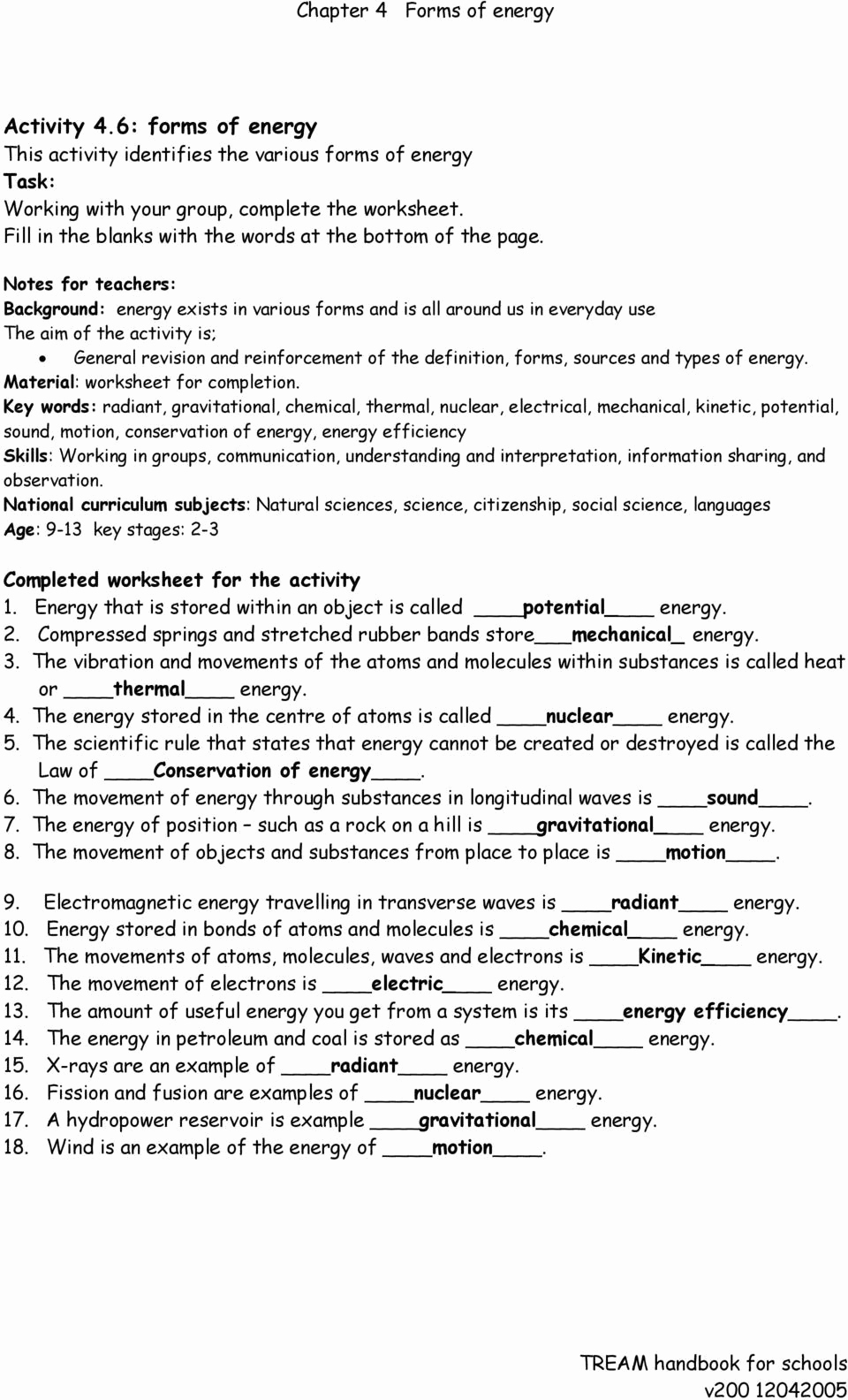 Energy Worksheets Middle School Pdf Best Of Conservation Energy Worksheet Answers Chapter 4 forms