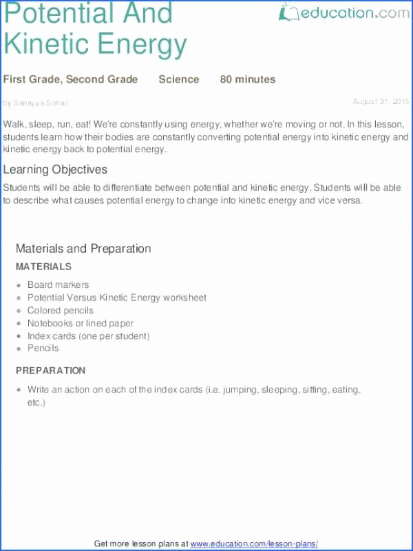 Energy Worksheets Middle School Pdf Inspirational Kinetic and Potential Energy Worksheet Pdf