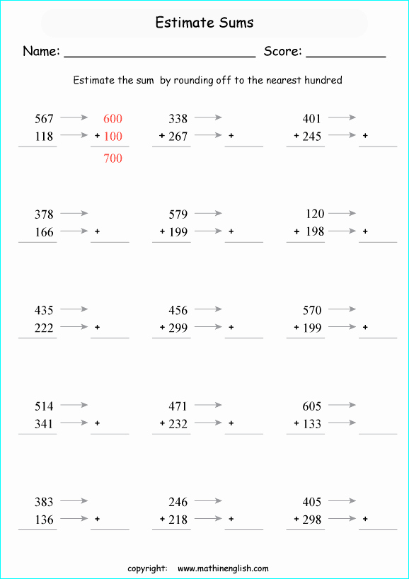 Estimate Sums Worksheet Awesome Printable Primary Math Worksheet for Math Grades 1 to 6