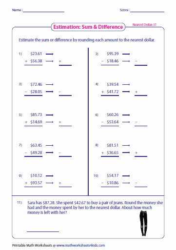 Estimate Sums Worksheet Awesome Rounding and Estimating Money Worksheets