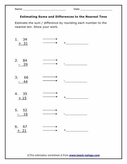 Estimate Sums Worksheet Beautiful Estimating Sums and Differences to the Nearest Tens