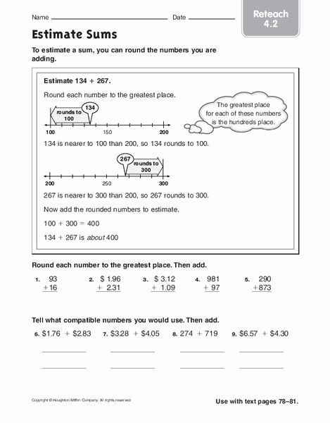 Estimate Sums Worksheet Elegant Estimate Sums Worksheet for 3rd 4th Grade
