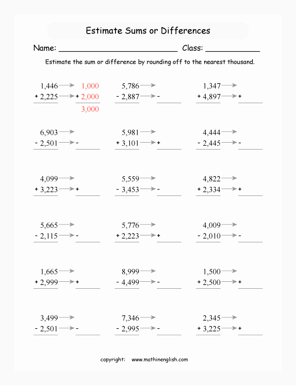 Estimate Sums Worksheet Unique Estimate the Sum and Differences Between 2 4 Digit Numbers
