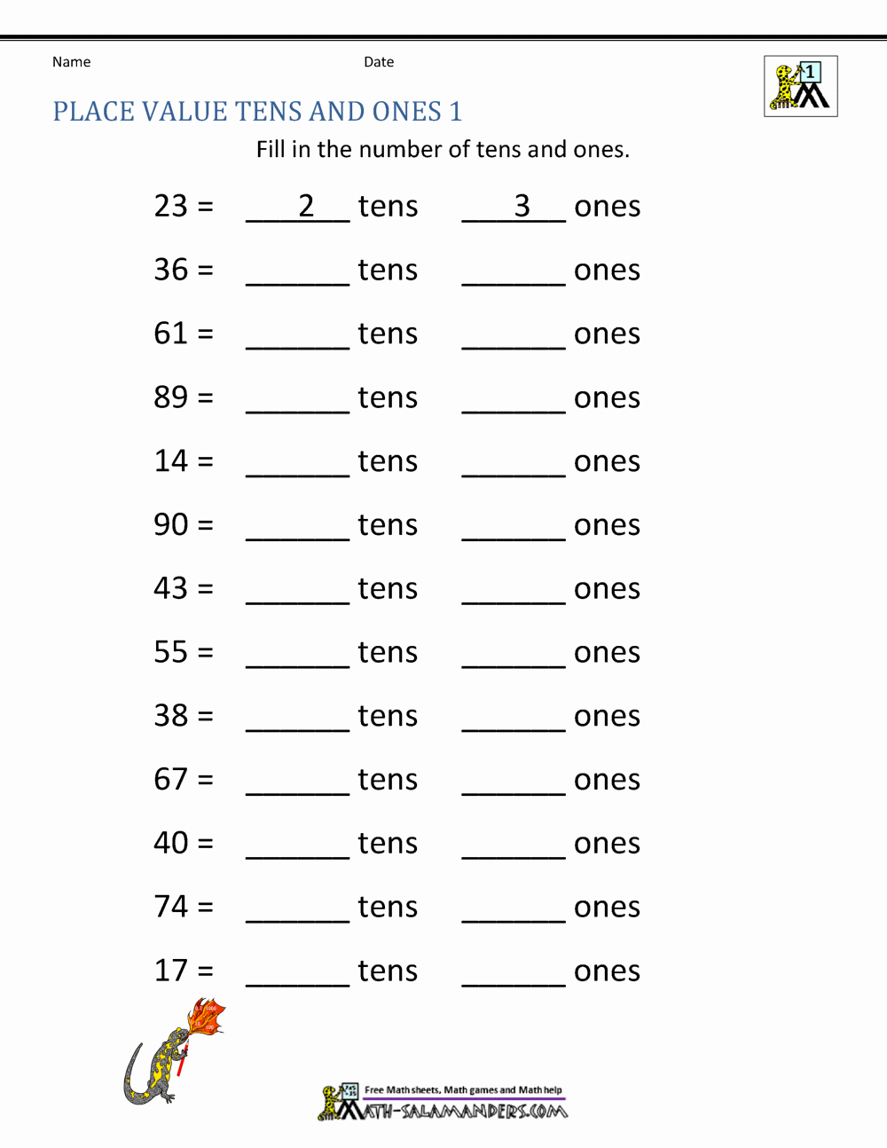 Expanded form Worksheets 1st Grade Inspirational Math Place Value Worksheets 2 Digit Numbers