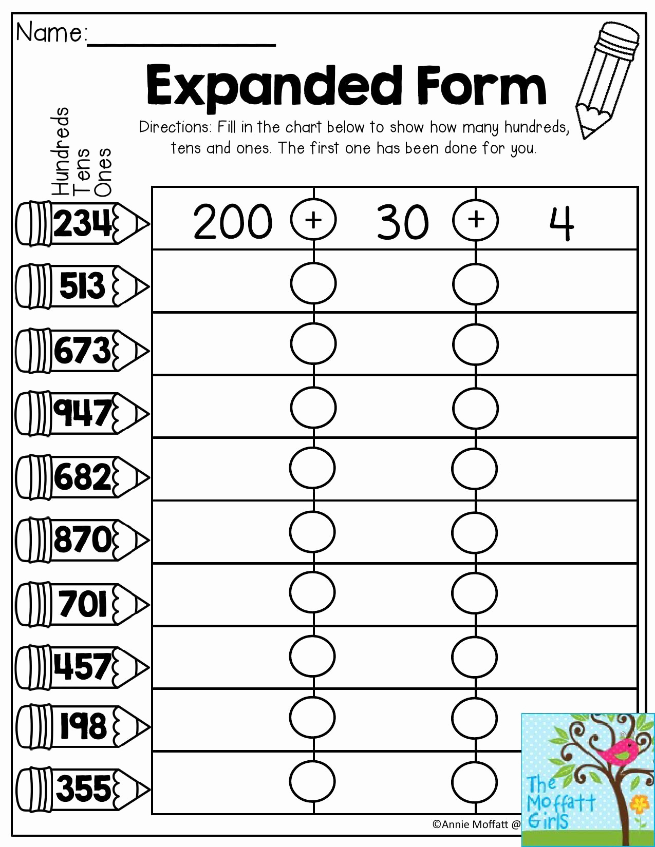 Expanded form Worksheets 1st Grade Lovely Expanded form Fill In the Chart to Show How Many Hundreds