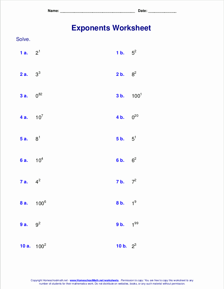 Exponents Worksheets 6th Grade Pdf Best Of Free Exponents Worksheets