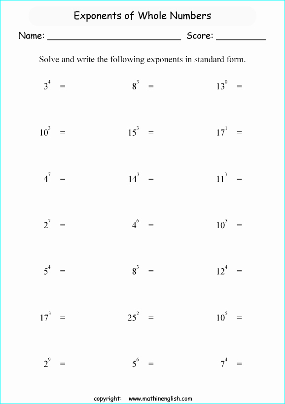 Exponents Worksheets 6th Grade Pdf Best Of Printable Primary Math Worksheet for Math Grades 1 to 6