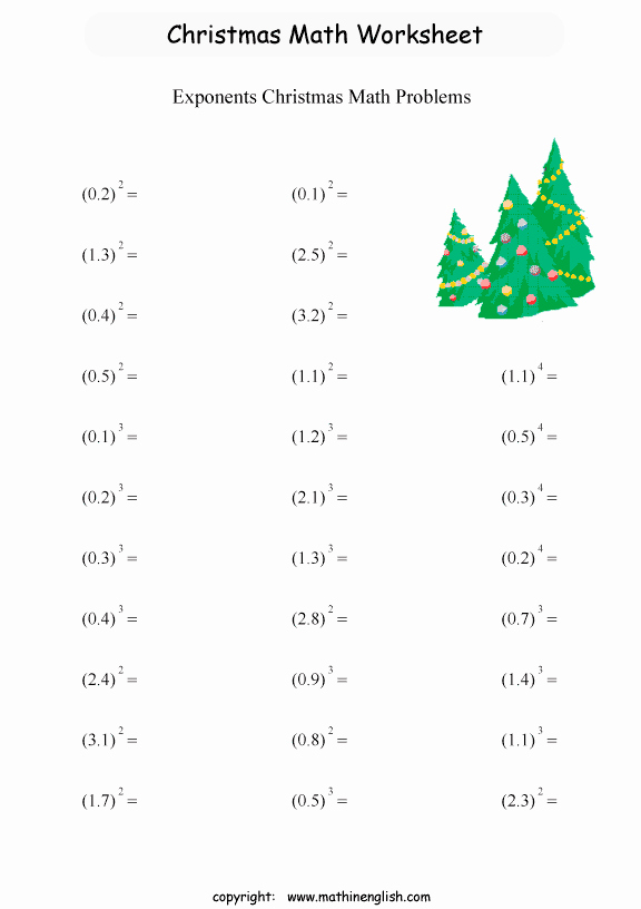 Exponents Worksheets 6th Grade Pdf Unique Printable Christmas Exponents Activity for Sixth Graders