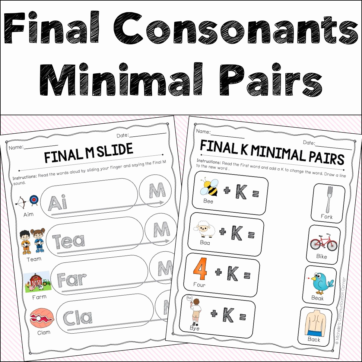 Final Consonant Deletion Worksheet Unique Final Consonant Deletion Minimal Pairs Worksheets In 2020