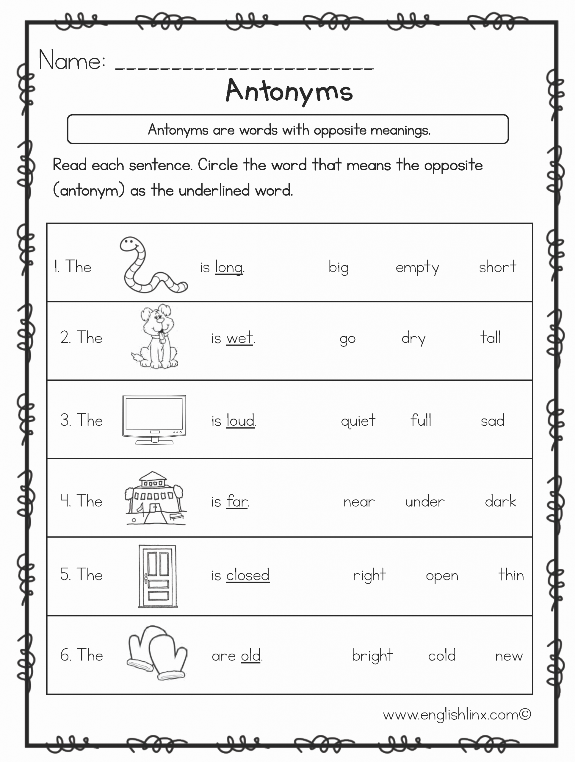 First Grade Antonyms Worksheet Beautiful Opposite Antonyms Worksheets