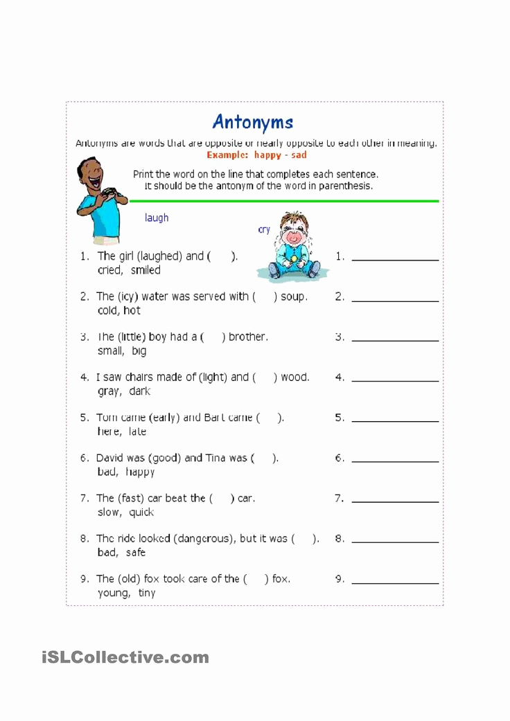 First Grade Antonyms Worksheet Best Of Antonyms