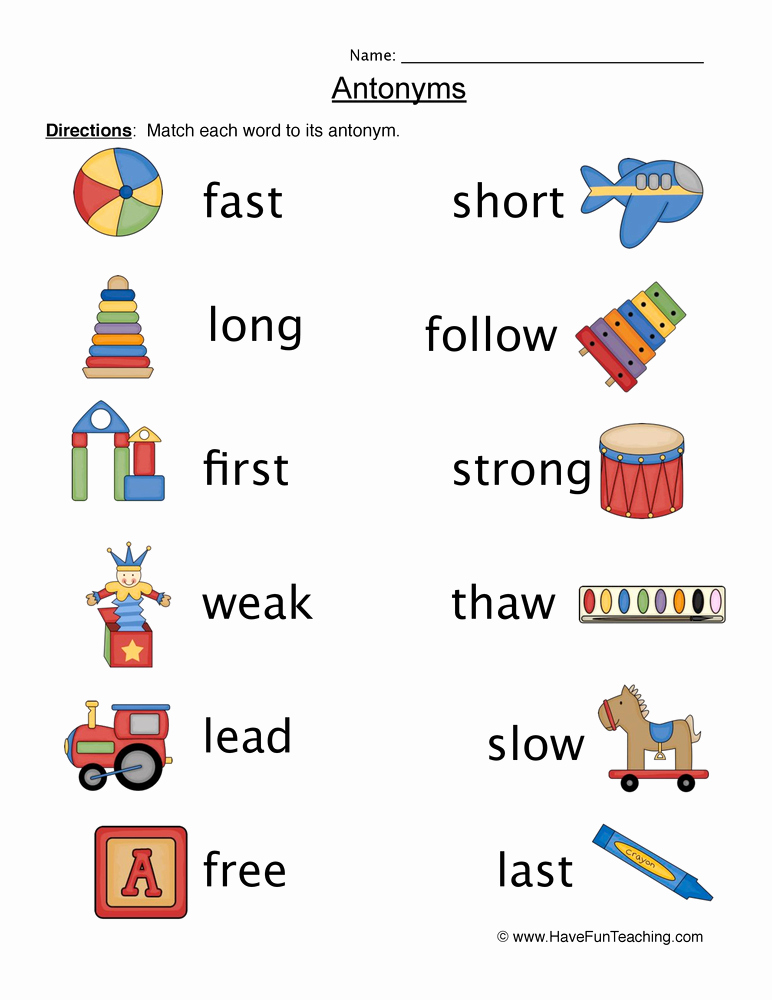 Antonyms Worksheet 1st Grade