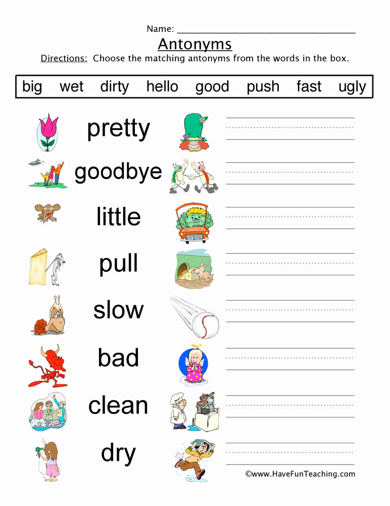 First Grade Antonyms Worksheet New Antonym Worksheets