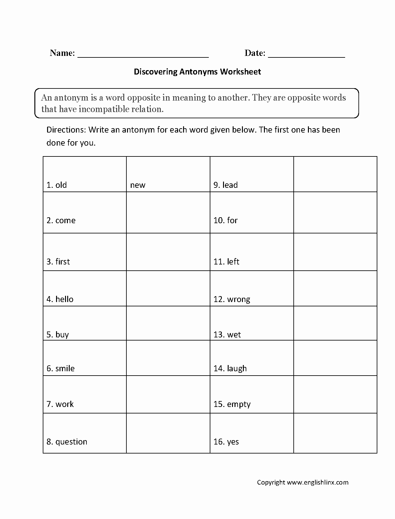 First Grade Antonyms Worksheet Unique Englishlinx