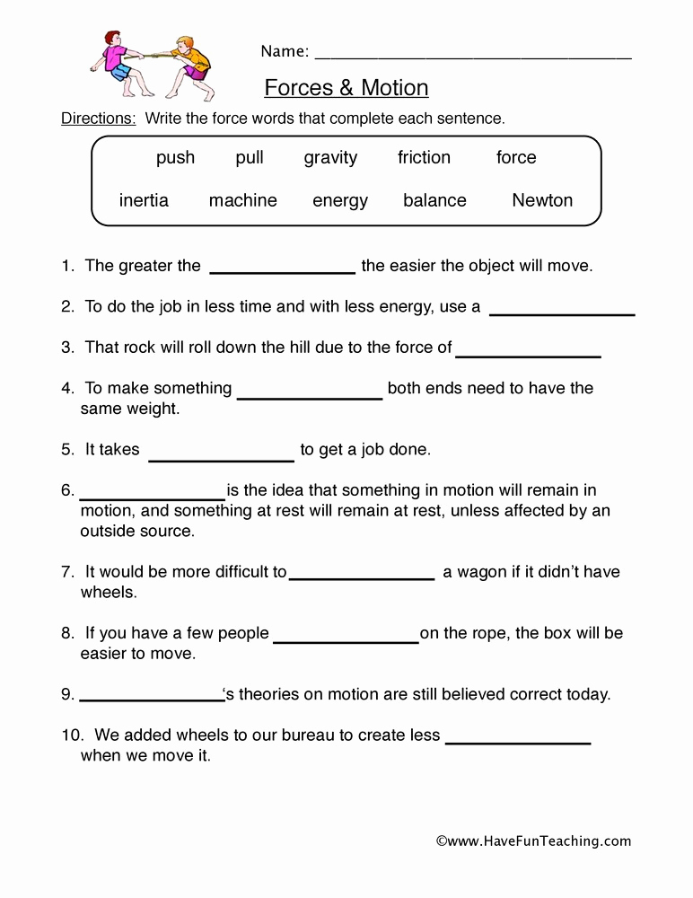 Force and Motion Printable Worksheets Beautiful Science Worksheets Resources