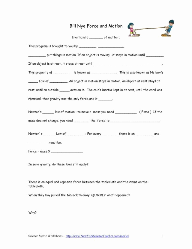 Force and Motion Printable Worksheets New force and Motion Printable Worksheets Bill Nye force and