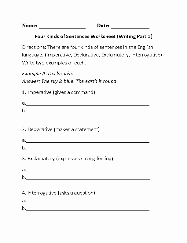 Four Kinds Of Sentences Worksheets Elegant Writing Four Kinds Of Sentences Worksheet