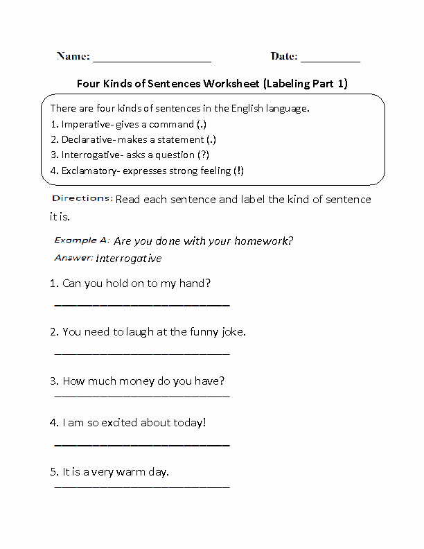 Four Kinds Of Sentences Worksheets Fresh Sentence Types Worksheet