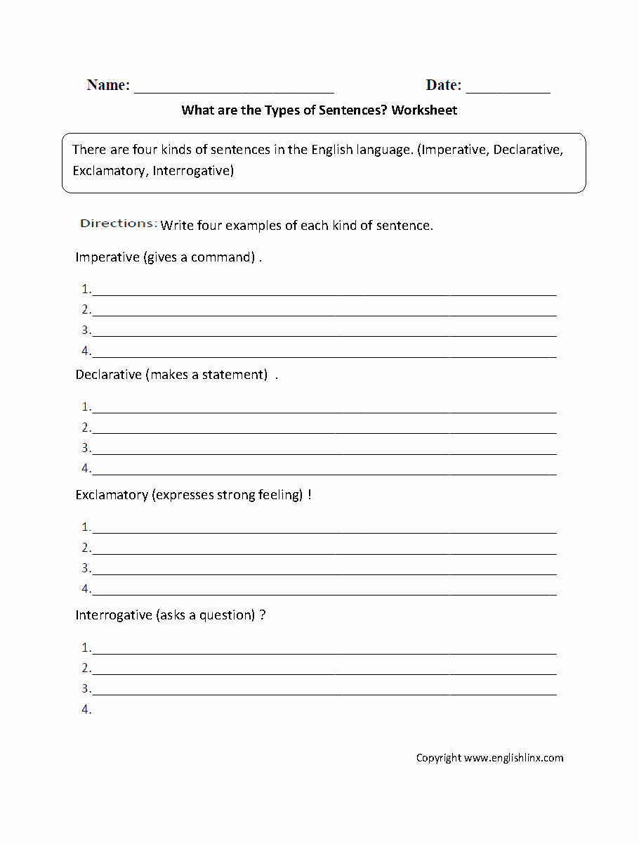 Four Kinds Of Sentences Worksheets Fresh What are the Types Of Sentences Worksheet