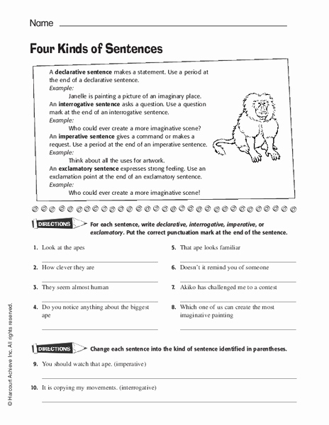 Four Kinds Of Sentences Worksheets Unique Four Kinds Of Sentences Worksheet for 5th 8th Grade