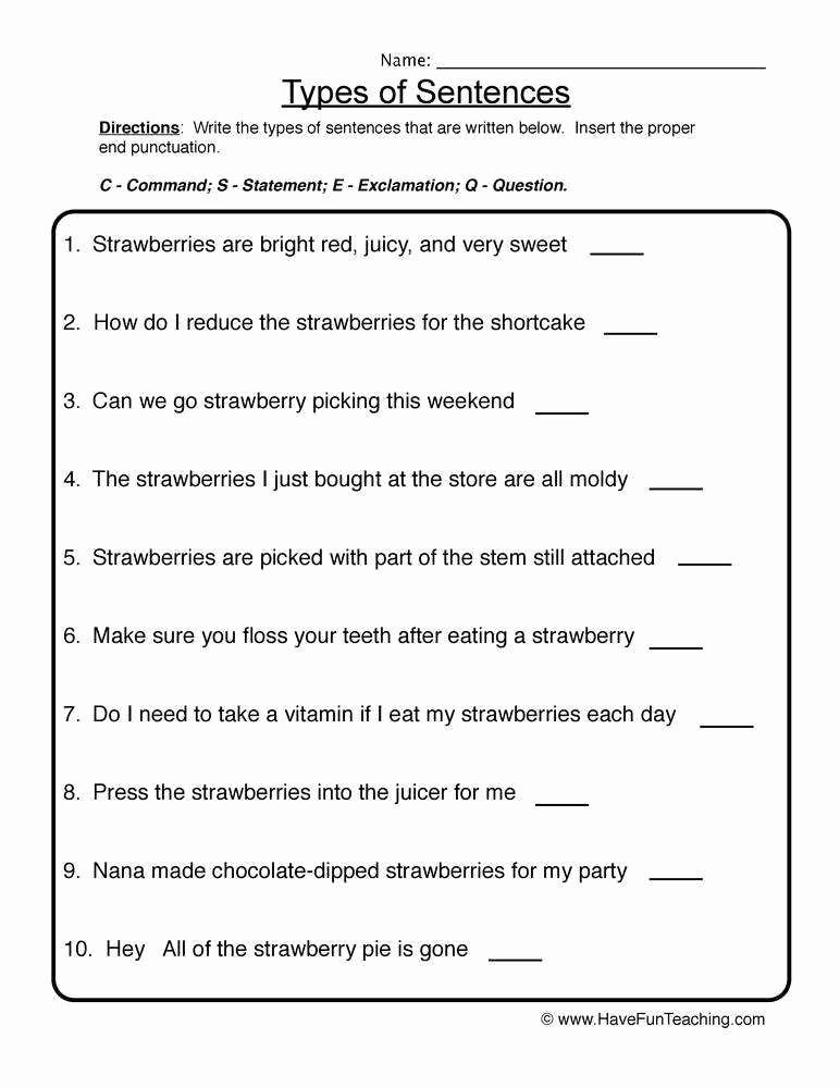Four Kinds Of Sentences Worksheets Unique Sentence Types Worksheet