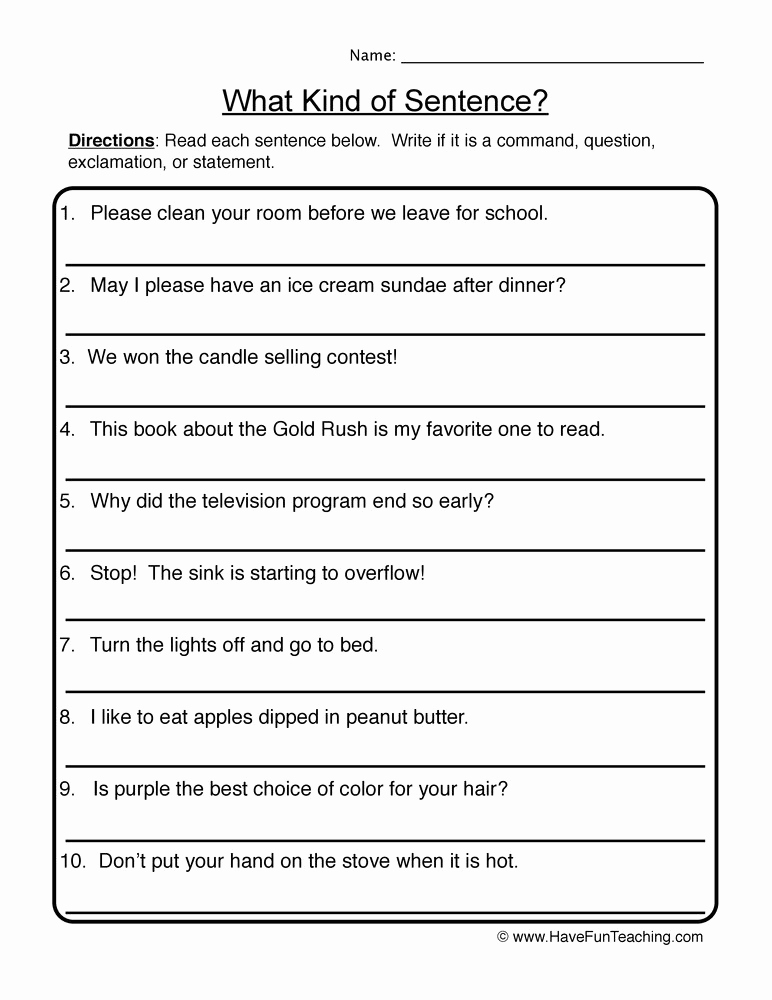 Four Kinds Of Sentences Worksheets Unique What Kind Of Sentence Worksheet